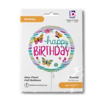 Palloncino in Foil 18" Happy Birthday Farfalla "Colorful Butterflies" Happy Birthday Grabo