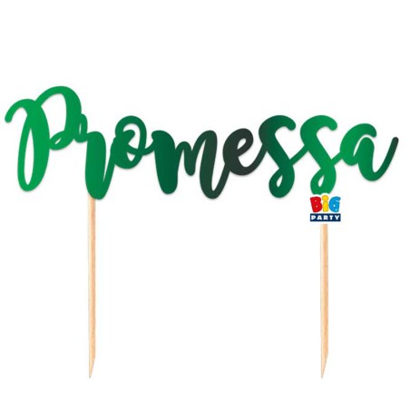 Cake Topper di Carta 15cm Verde Metallizzato Sagomato "Promessa" Promessa