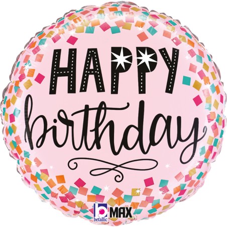 Palloncino in Foil 18" Happy Birthday "Pink Confetti" Happy Birthday Grabo
