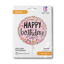 Palloncino in Foil 18" Happy Birthday "Pink Confetti" Happy Birthday Grabo