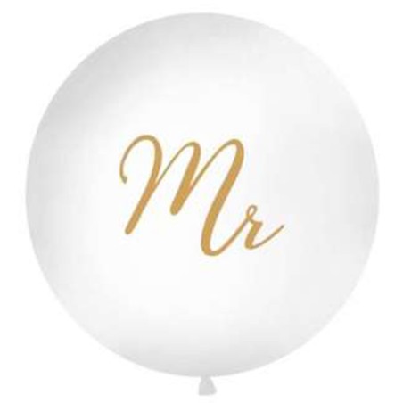 Palloncino in Lattice 39" Bianco con Scritta "Mr" Oro 1mt Palloncini Matrimonio
