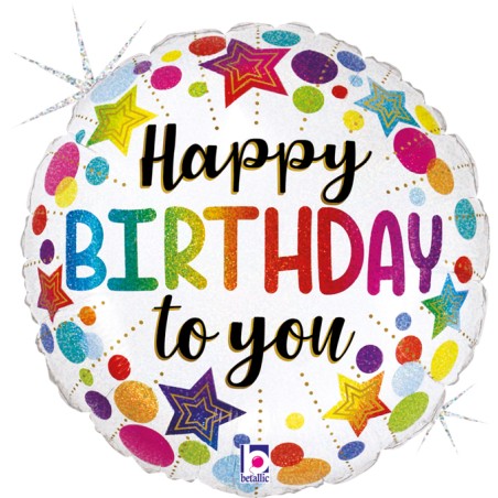 Palloncino in Foil 18" Happy Birthday "Stars & Dots" Happy Birthday Grabo
