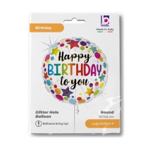 Palloncino in Foil 18" Happy Birthday "Stars & Dots" Happy Birthday Grabo