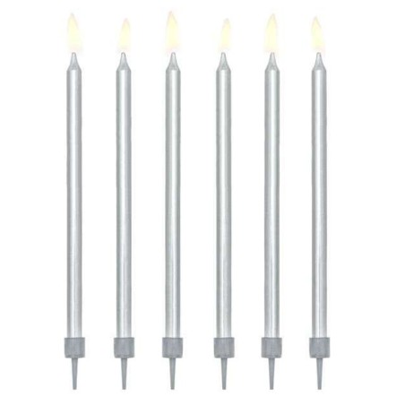 Candelina Stelo 14cm Argento Satinato 12pz Candeline Stelo