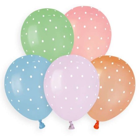 Palloncino in Lattice 5" AS50 Macaron Assortito con Pois Bianco 100pz Gemar Pois "Polka Dots"