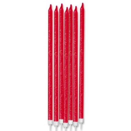 Candelina Stelo 15cm Rosso Glitter 12pz Candeline Stelo