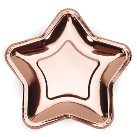Piatto di Carta 18cm Sagomato Stella Rose Gold Metallizzato "Star" 6pz Rose-Gold