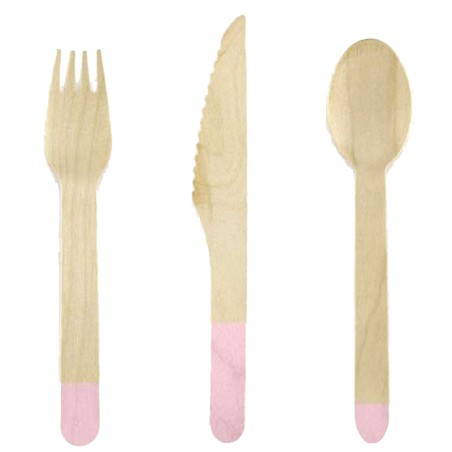Set di Posate in Legno Rosa "Wooden Cutlery" 18pz Posate di Legno