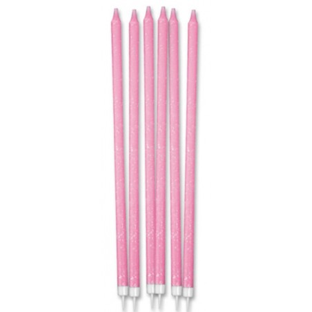 Candelina Stelo 15cm Rosa Glitter 12pz Candeline Stelo