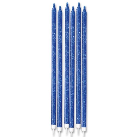 Candelina Stelo 15cm Blu Glitter 12pz Candeline Stelo