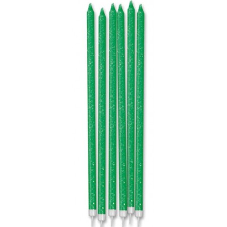 Candelina Stelo 15cm Verde Glitter 12pz Candeline Stelo