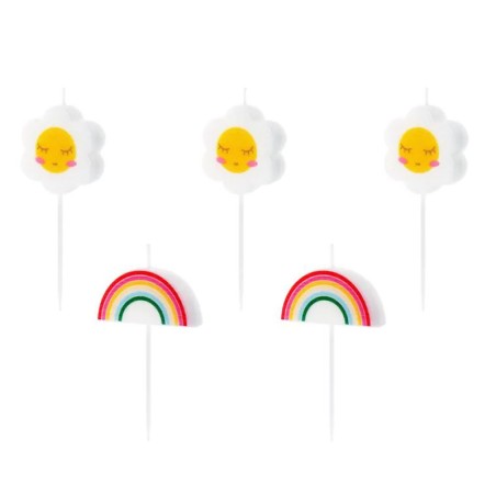 Candelina Picks Margherita e Arcobaleno "Birthday Daisy" 5pz Candeline Sagomate Fantasia