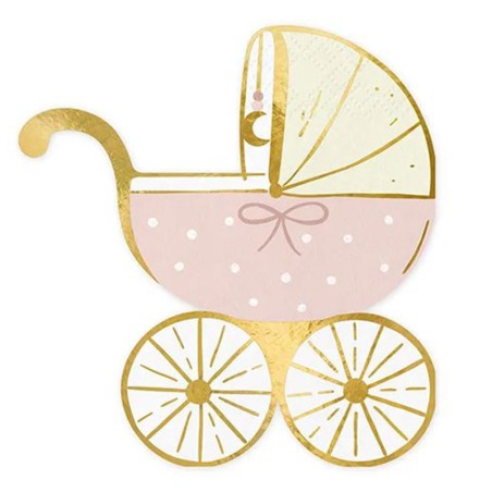 Tovagliolino di Carta 28x30cm sagomato Carrozzina Rosa "Baby Stroller" 20pz Tavola Gender Reveal Boy or Girl?