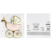 Tovagliolino di Carta 28x30cm sagomato Carrozzina Rosa "Baby Stroller" 20pz Tavola Gender Reveal Boy or Girl?