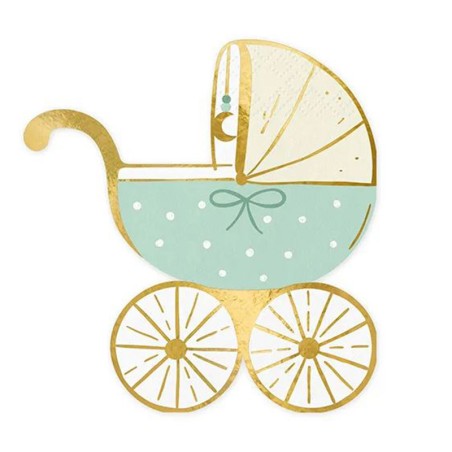 Tovagliolino di Carta 28x30cm sagomato Carrozzina Celeste "Baby Stroller" 20pz Tavola Gender Reveal Boy or Girl?