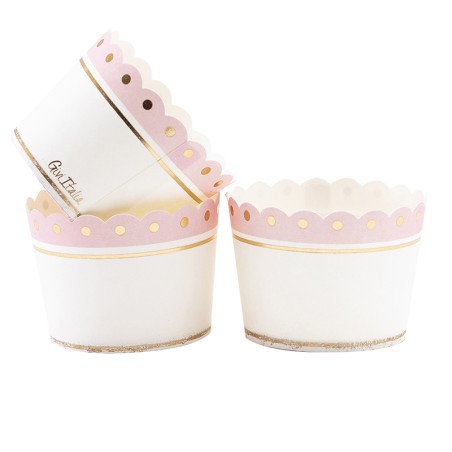 Pirottino di Carta Bianco e Rosa con Pois Oro Metallizzato 20pz Snack Monoporzioni