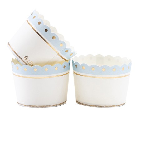 Pirottino di Carta Bianco e Celeste con Pois Oro Metallizzato 20pz Snack Monoporzioni