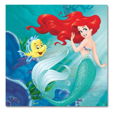 Tovagliolo di Carta 33x33cm con Sirenetta "Ariel Courius Mermaid" 20pz Ariel Sirenetta