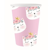 Bicchiere di Carta 200ml Rosa Gatto con Corona "Cat Crown" 6pz Festa Tema Gatto "Cat"