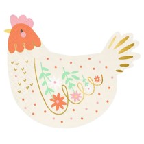 Tovagliolo di Carta 26x32cm Sagomato Gallina con Fiori "Hen" 20pz Coordinati e Tavola Pasqua