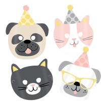 Maschera di Carta Sagomata Cane e Gatto "Hello Pets" 8pz Mascherine