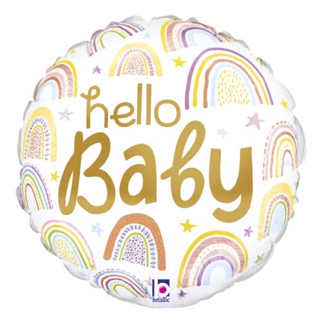 Palloncino in Foil 9" Mini Shape "Hello Baby Rainbows" Nascita e Battesimo Grabo