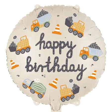 Palloncino in Foil 18" Happy Birthday Costruzioni Stradali Festa Tema Costruzioni Stradali