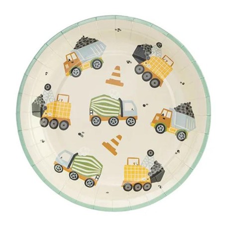 Piatto di Carta 18cm con Costruzioni Stradali 6pz Festa Tema Costruzioni Stradali