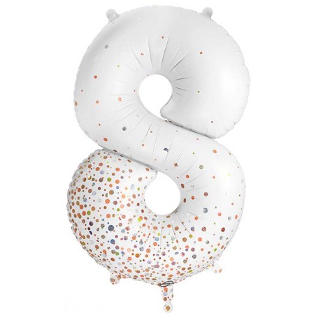 Palloncino in Foil 34" N.8 Bianco con Coriandoli Rose Gold Palloncini in Foil Oaktree