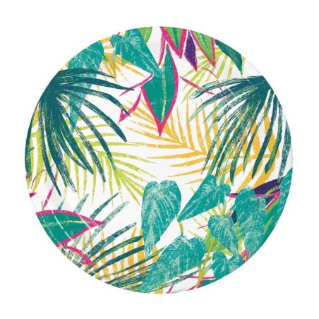 Piatto di Carta 18cm con Foglie e Fiore Tropicale "Island Tropics" 8pz Tropicale "Island Tropics"