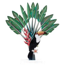 Centrotavola di Legno sagomato Tucano e Foglie Tropicali 20cm Giungla Tropicale "Java"