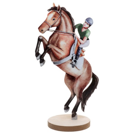 Centrotavola di Legno sagomato Cavallo e Fantino "Equitazione" 20cm Equitazione "Hippique"