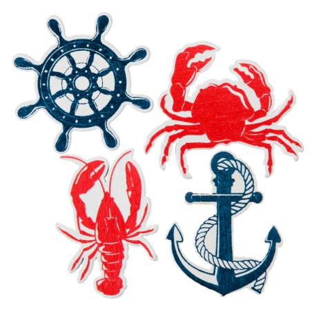 Decorazioni in Legno Tema Marino "Bord De Mer" 10pz A Bordo Mare