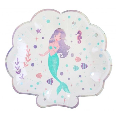 Piatto di Carta 23cm sagomato Conchiglia "Sirène" 10pz Conchiglia e Sirena "Sirène"