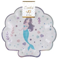 Piatto di Carta 23cm sagomato Conchiglia "Sirène" 10pz Conchiglia e Sirena "Sirène"