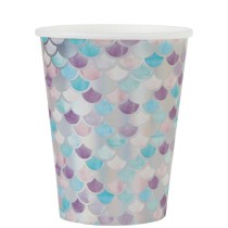 Bicchiere di Carta 270ml con Squame di Sirena Iridescente "Sirène" 10pz Conchiglia e Sirena "Sirène"