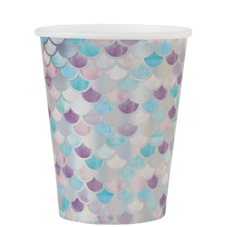 Bicchiere di Carta 270ml con Squame di Sirena Iridescente "Sirène" 10pz Conchiglia e Sirena "Sirène"