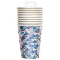 Bicchiere di Carta 270ml con Squame di Sirena Iridescente "Sirène" 10pz Conchiglia e Sirena "Sirène"