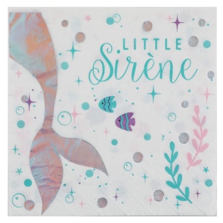 Tovagliolo di Carta 33x33cm con Sirena Iridescente "Sirène" 20pz Conchiglia e Sirena "Sirène"