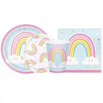 Piatto di Carta 18cm con Arcobaleno "Happy Rainbow" 8pz Arcobaleno e Nuvole "Happy Rainbow"
