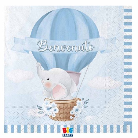 Tovagliolo di Carta 33x33cm Nascita Celeste "Benvenuto" 20pz Benvenuto Celeste