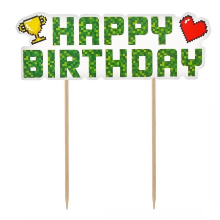 Cake Topper Happy Birthday "Game On" 14cm Addobbi e Accessori Videogiochi
