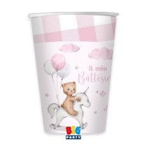 Bicchiere di Carta 200ml Battesimo Rosa "Teddy Bear" 8pz Battesimo Teddy Rosa