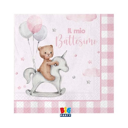 Tovagliolino di Carta 25x25cm Battesimo Rosa "Teddy Bear" 20pz Battesimo Teddy Rosa