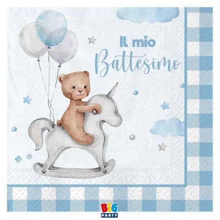 Tovagliolo di Carta 33x33cm Battesimo Celeste "Teddy Bear" 20pz Battesimo Teddy Celeste