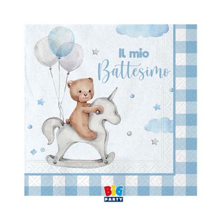 Tovagliolino di Carta 25x25cm Battesimo Celeste "Teddy Bear" 20pz Battesimo Teddy Celeste