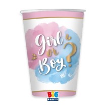 Bicchiere di Carta 200ml Gender Reveal "Girl or Boy?" 8pz Tavola Gender Reveal Boy or Girl?