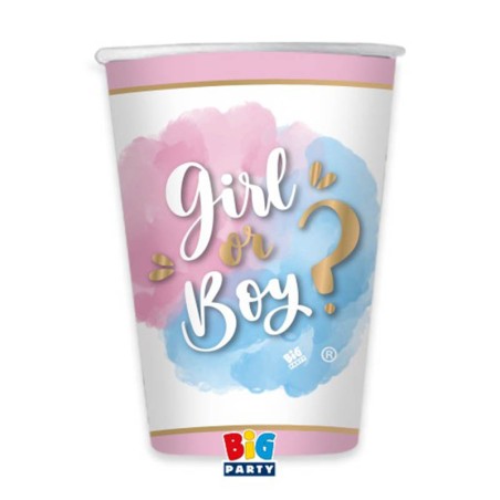 Bicchiere di Carta 200ml Gender Reveal "Girl or Boy?" 8pz Tavola Gender Reveal Boy or Girl?