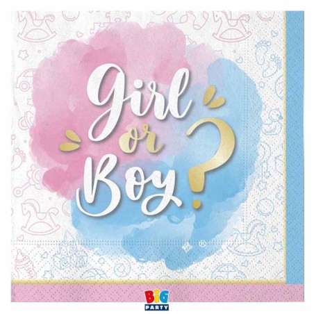 Tovagliolo di Carta 33x33cm per Gender Reveal "Girl or Boy?" 20pz Tavola Gender Reveal Boy or Girl?