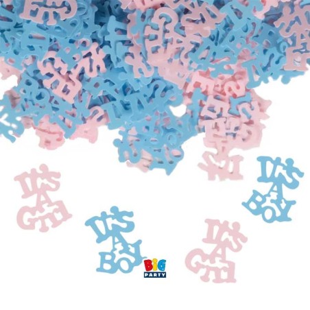 Confetti in Plastica Assortiti Gender Reveal "Girl or Boy?" 15gr Confetti Eventi e Festività